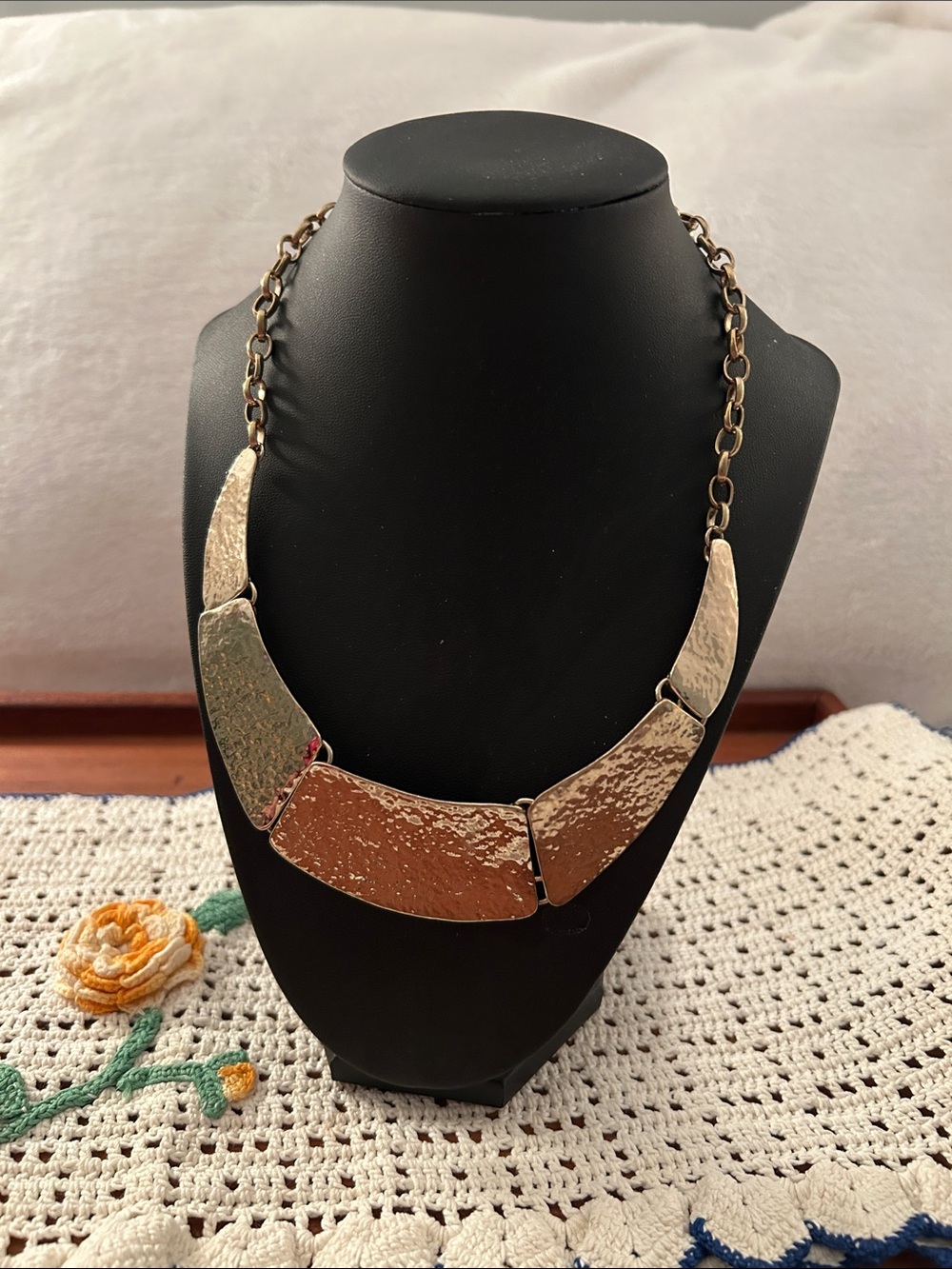 Vintage Gold Toned Hammered Metal
Statement Necklace